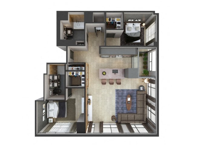 3D floor plan image for apartment W1505 at Randolph Perimeter